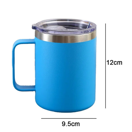 Vaso con aislamiento al vacío y tapa de acero inoxidable, taza de café con asa