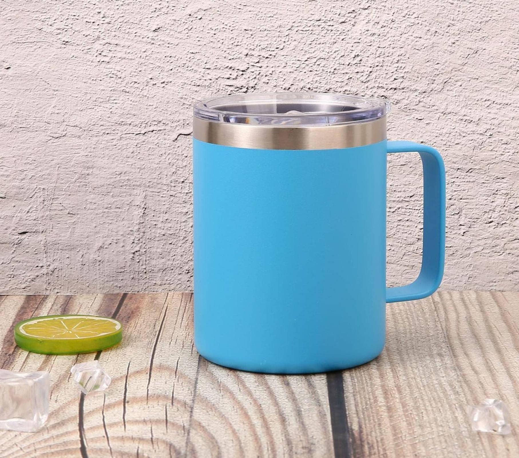 Vaso con aislamiento al vacío y tapa de acero inoxidable, taza de café con asa